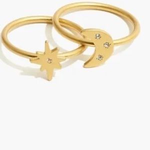 COPY - NWT MADEWELL Spaced Out Moon Star Pave Gold Tone Ring Set of Two ~ Size 8